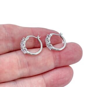 Vintage Sterling Silver 925 Cubic Zirconia Huggie Hoop Earrings